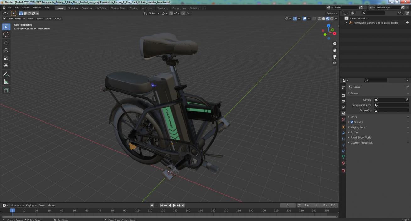 Removable Battery E Bike Black Folded 3D