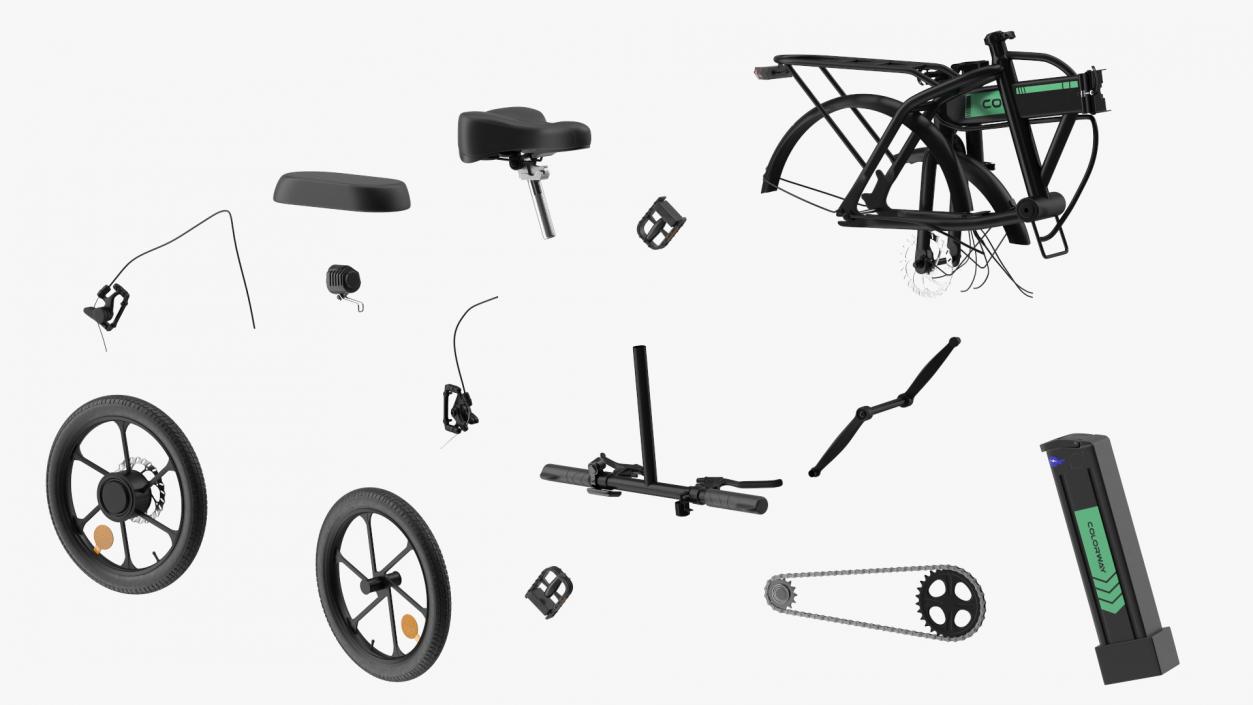 Removable Battery E Bike Black Folded 3D