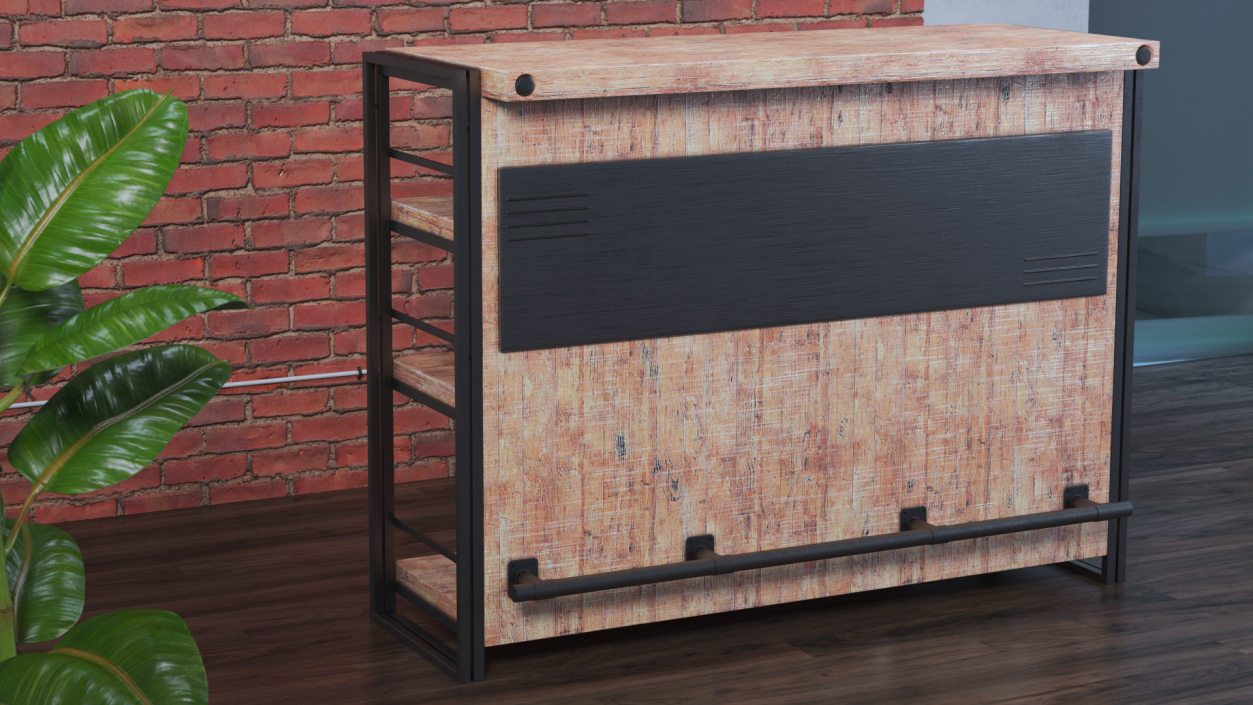 3D Home Bar Counter Unit Industrial Style model