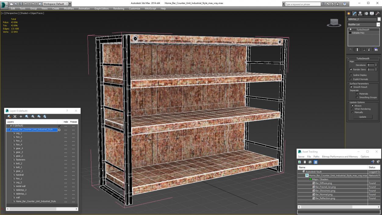 3D Home Bar Counter Unit Industrial Style model