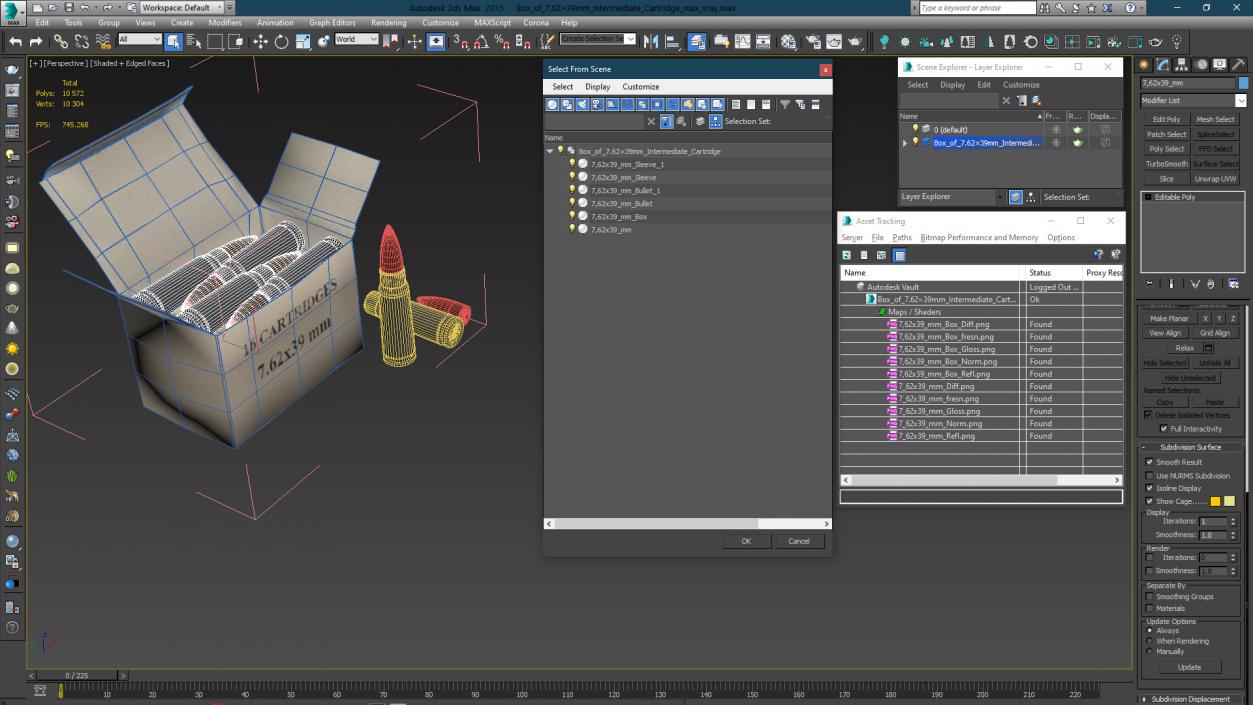 Box of 7.62x39mm Intermediate Cartridge 3D model