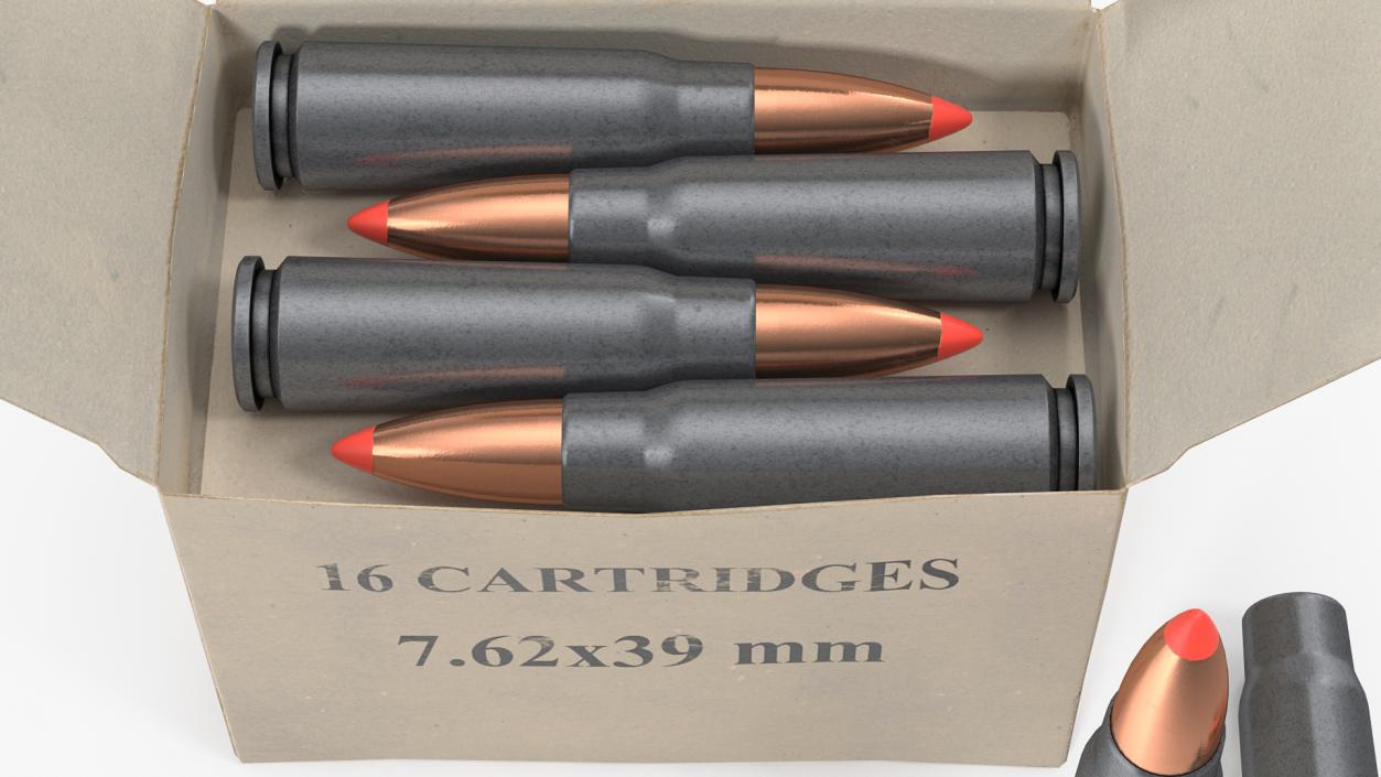 Box of 7.62x39mm Intermediate Cartridge 3D model