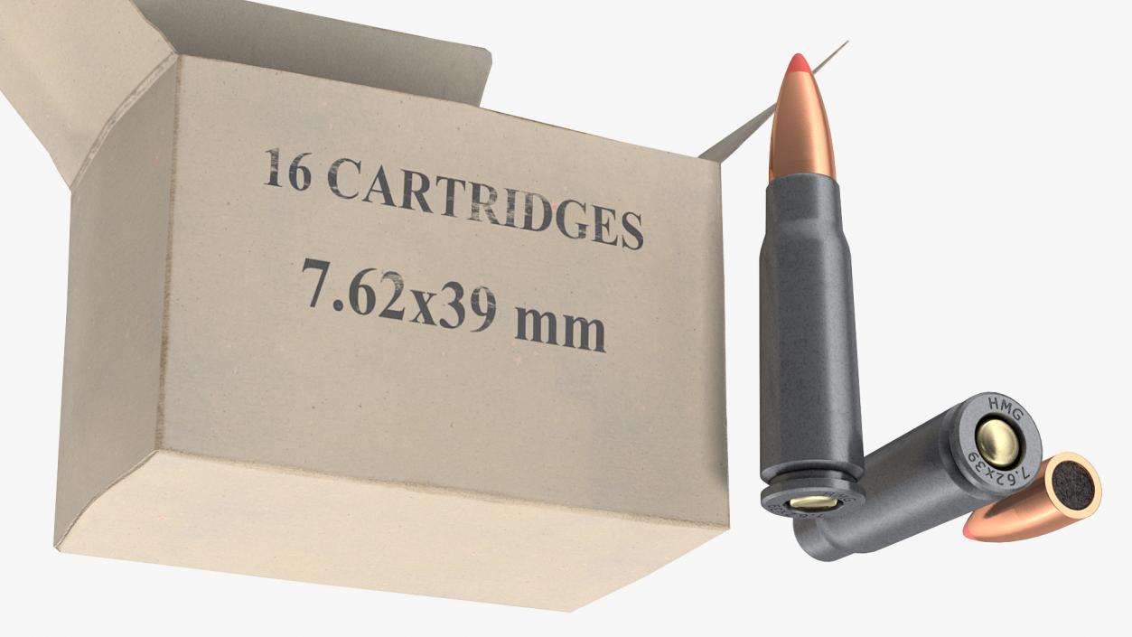 Box of 7.62x39mm Intermediate Cartridge 3D model