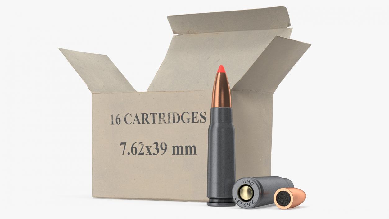 Box of 7.62x39mm Intermediate Cartridge 3D model