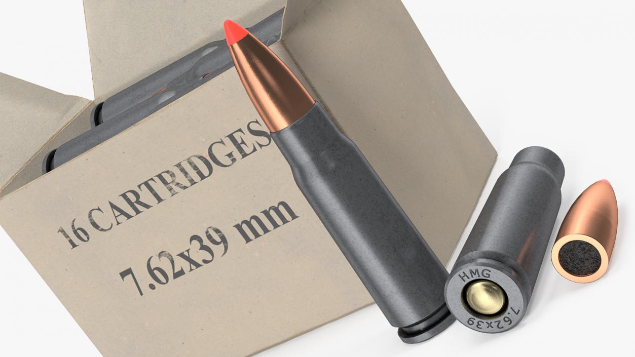 Box of 7.62x39mm Intermediate Cartridge 3D model