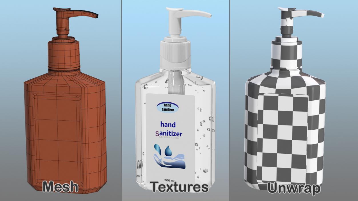 Labeled Sanitizing Gel Bottle with Dispenser 3D model