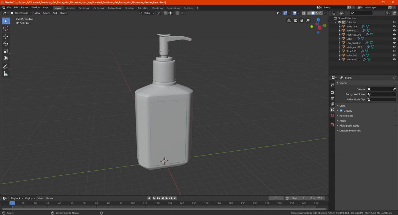 Labeled Sanitizing Gel Bottle with Dispenser 3D model