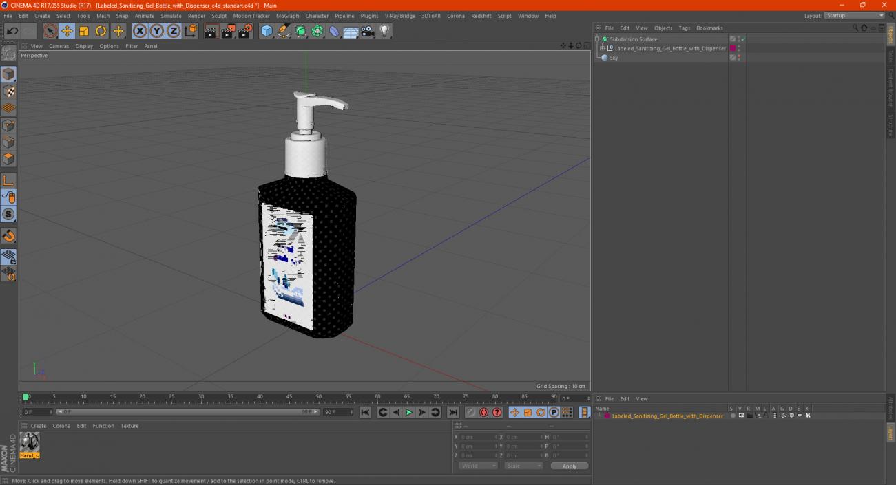 Labeled Sanitizing Gel Bottle with Dispenser 3D model