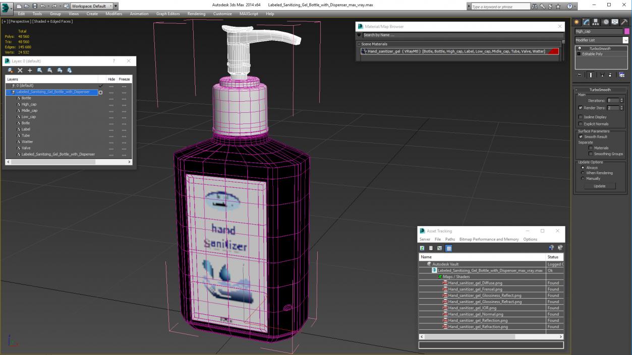 Labeled Sanitizing Gel Bottle with Dispenser 3D model