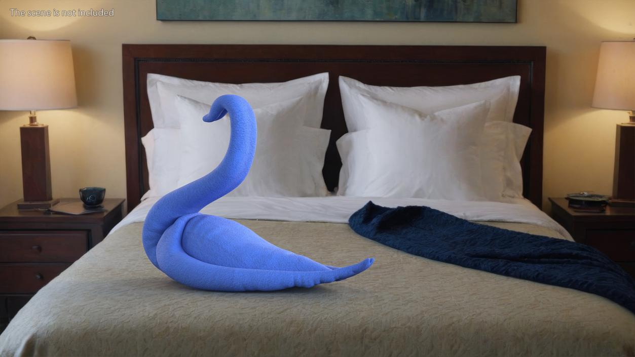 3D Elegant Blue Towel Swan with Folded Wings