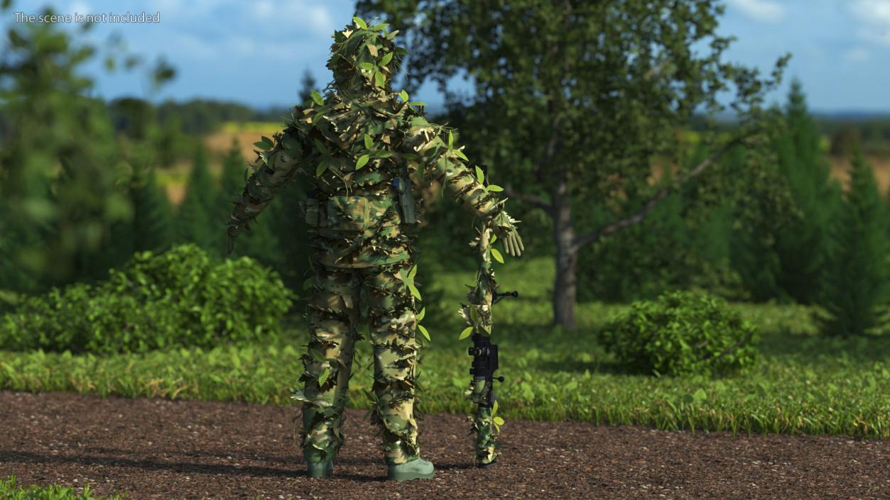 3D Sniper in Leaf Ghillie Suit T-pose 2