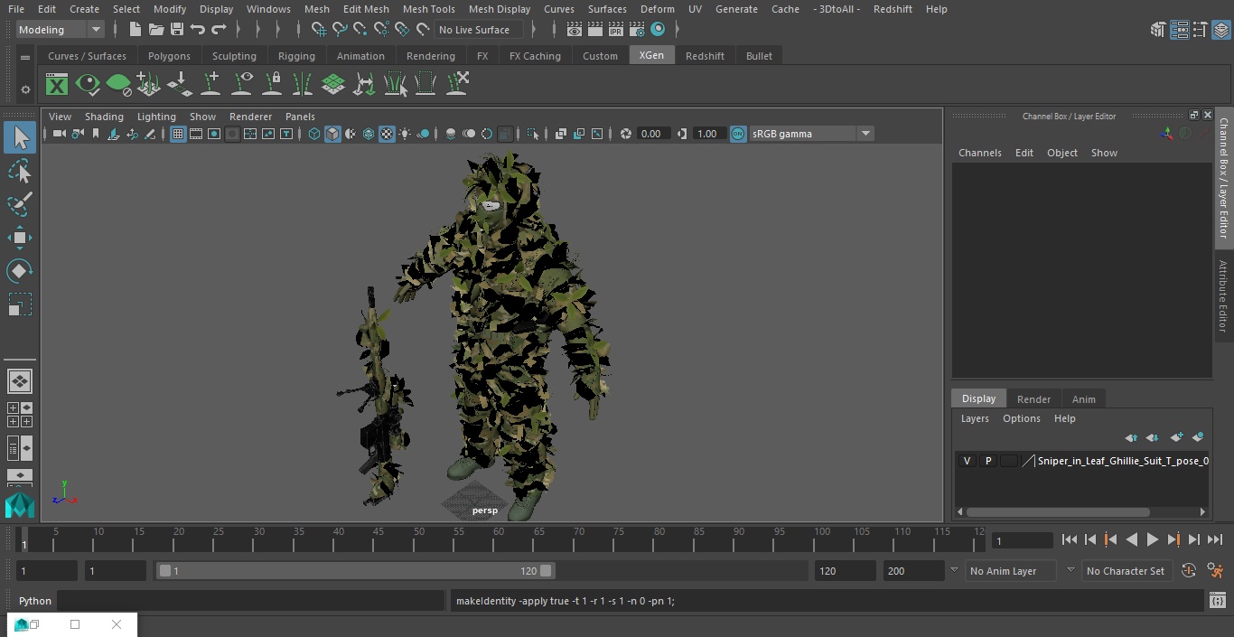 3D Sniper in Leaf Ghillie Suit T-pose 2