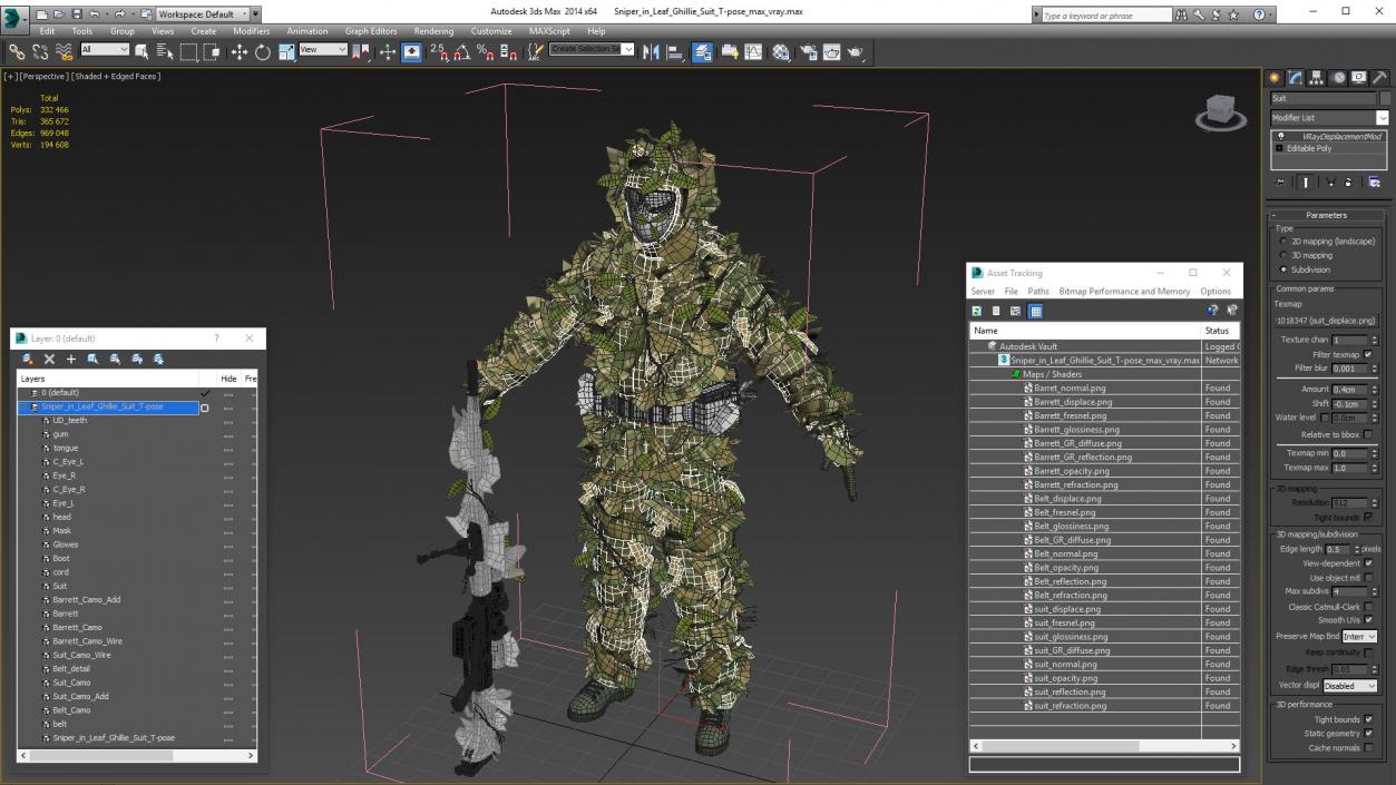 3D Sniper in Leaf Ghillie Suit T-pose 2