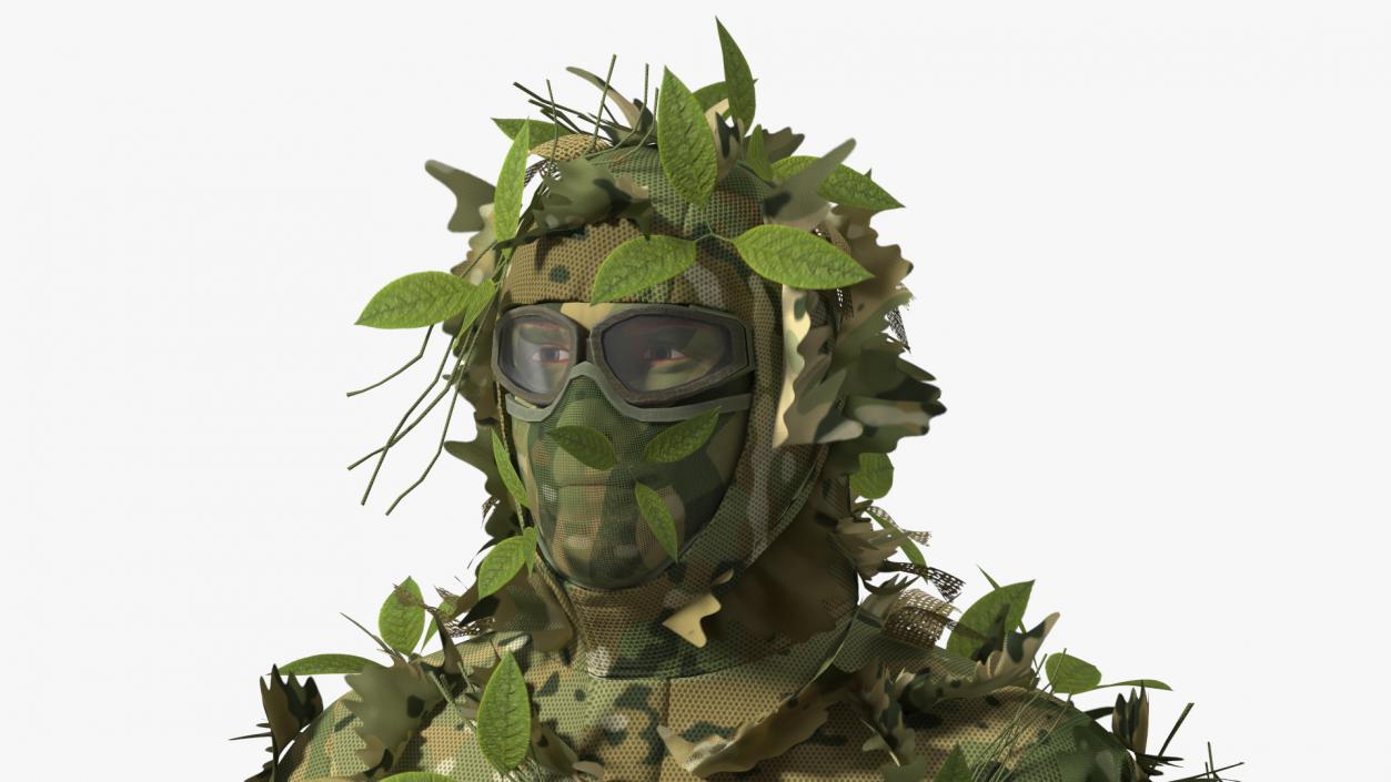 3D Sniper in Leaf Ghillie Suit T-pose 2