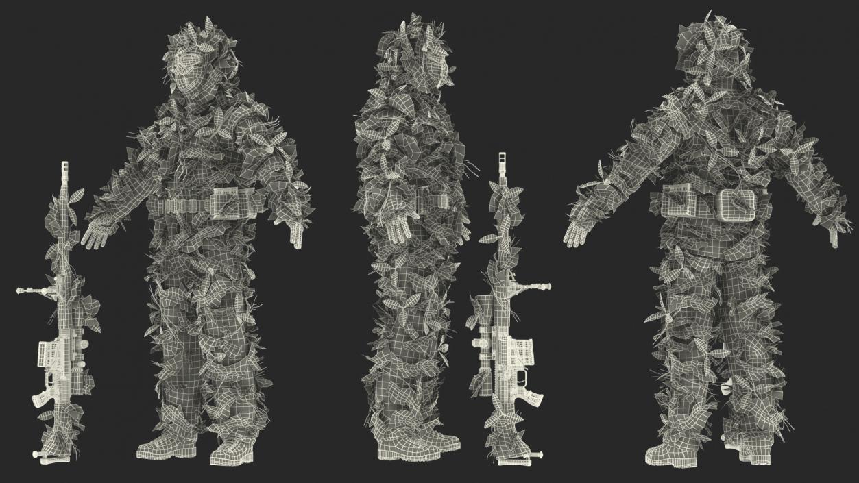 3D Sniper in Leaf Ghillie Suit T-pose 2