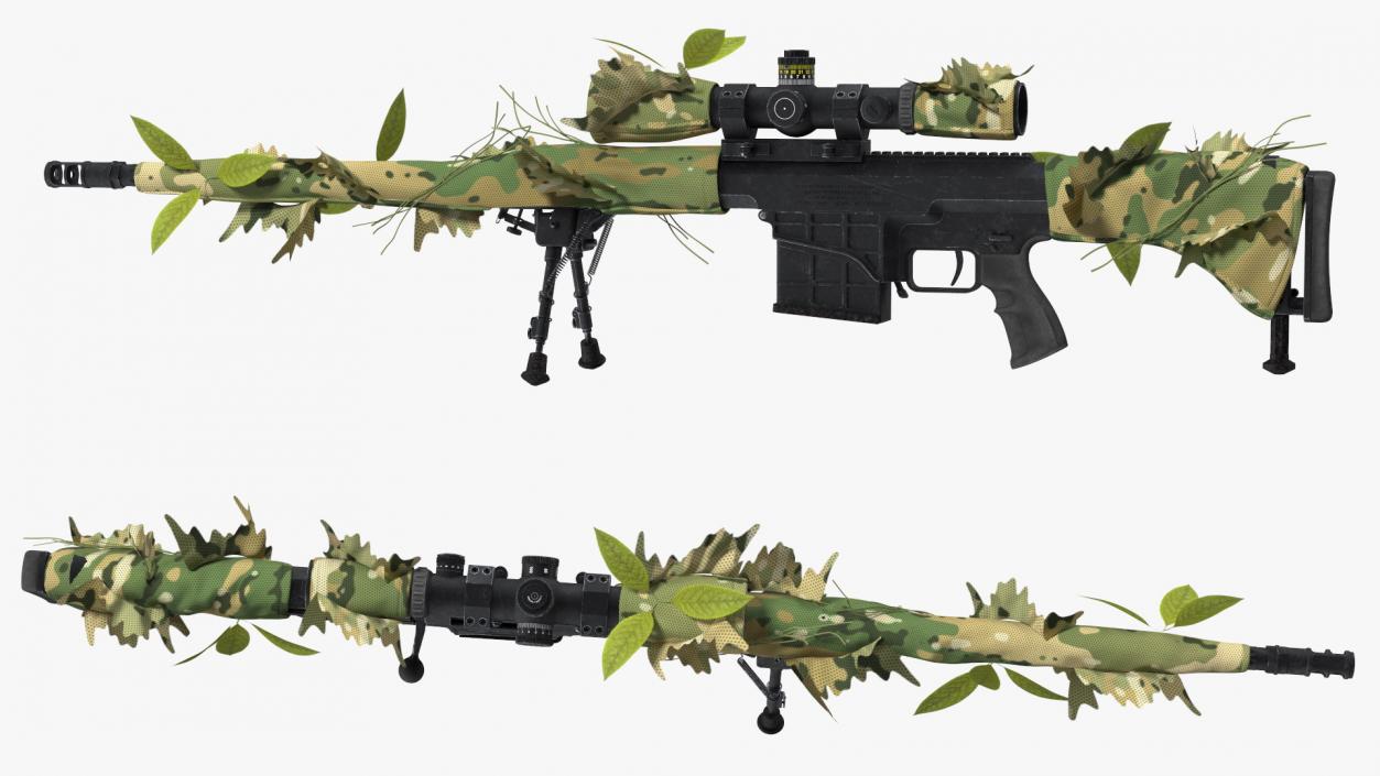 3D Sniper in Leaf Ghillie Suit T-pose 2