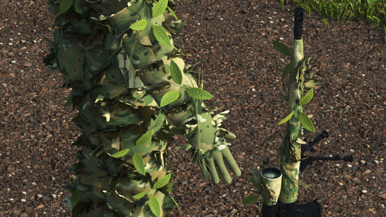 3D Sniper in Leaf Ghillie Suit T-pose 2