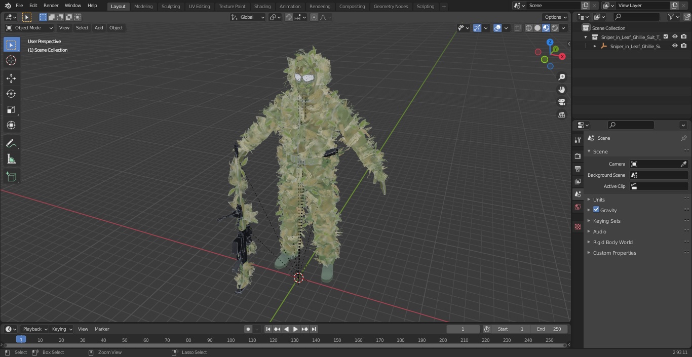 3D Sniper in Leaf Ghillie Suit T-pose 2