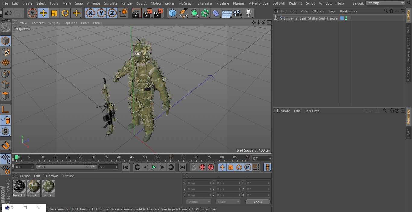 3D Sniper in Leaf Ghillie Suit T-pose 2