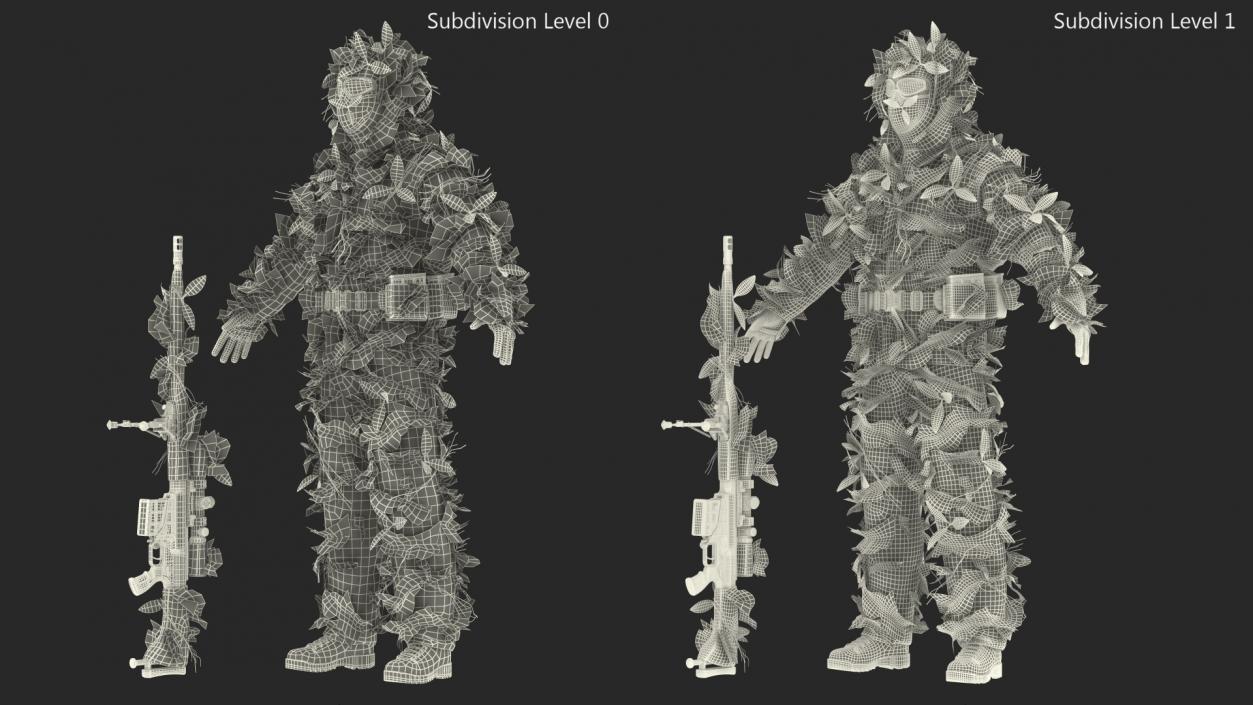 3D Sniper in Leaf Ghillie Suit T-pose 2