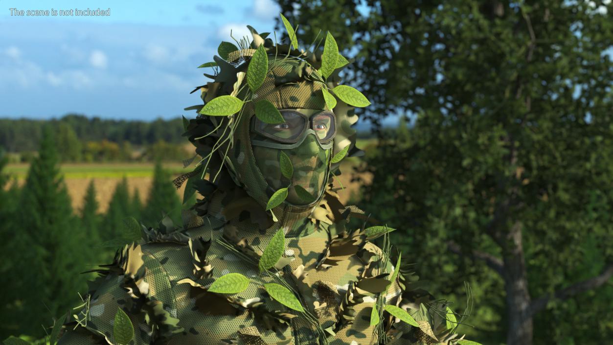 3D Sniper in Leaf Ghillie Suit T-pose 2