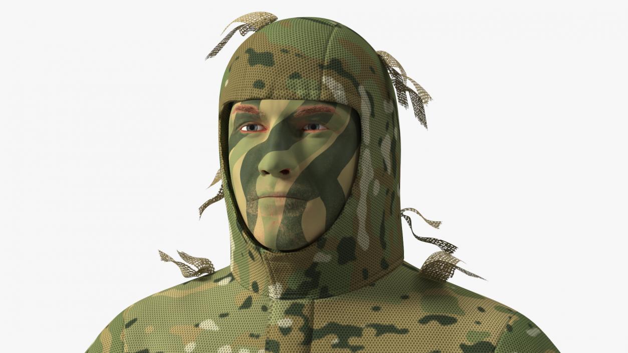 3D Sniper in Leaf Ghillie Suit T-pose 2