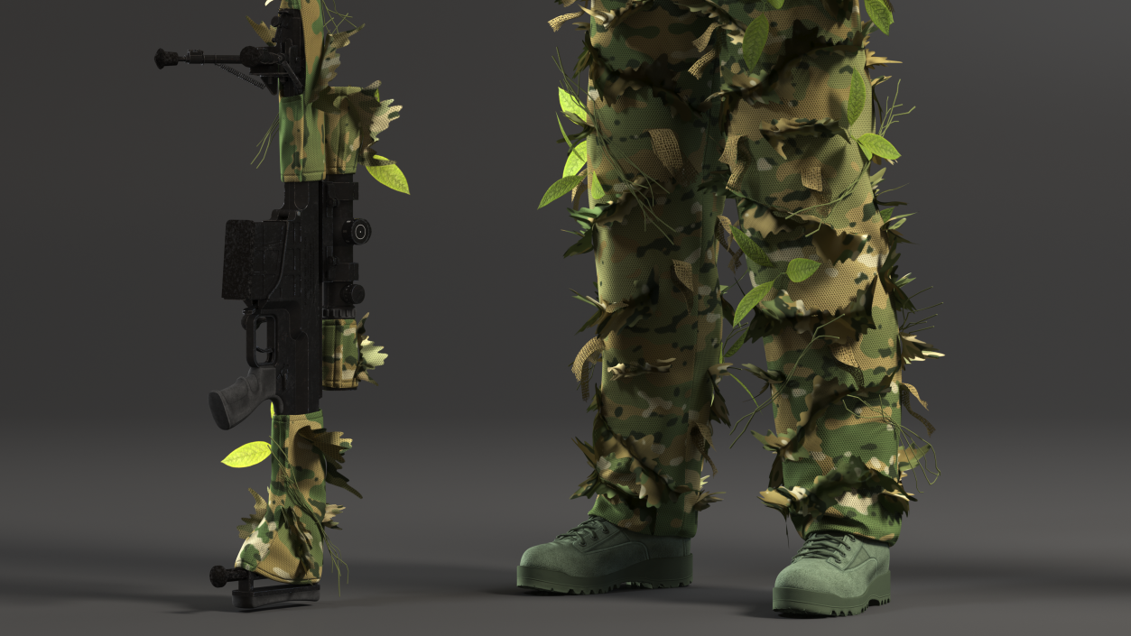 3D Sniper in Leaf Ghillie Suit T-pose 2