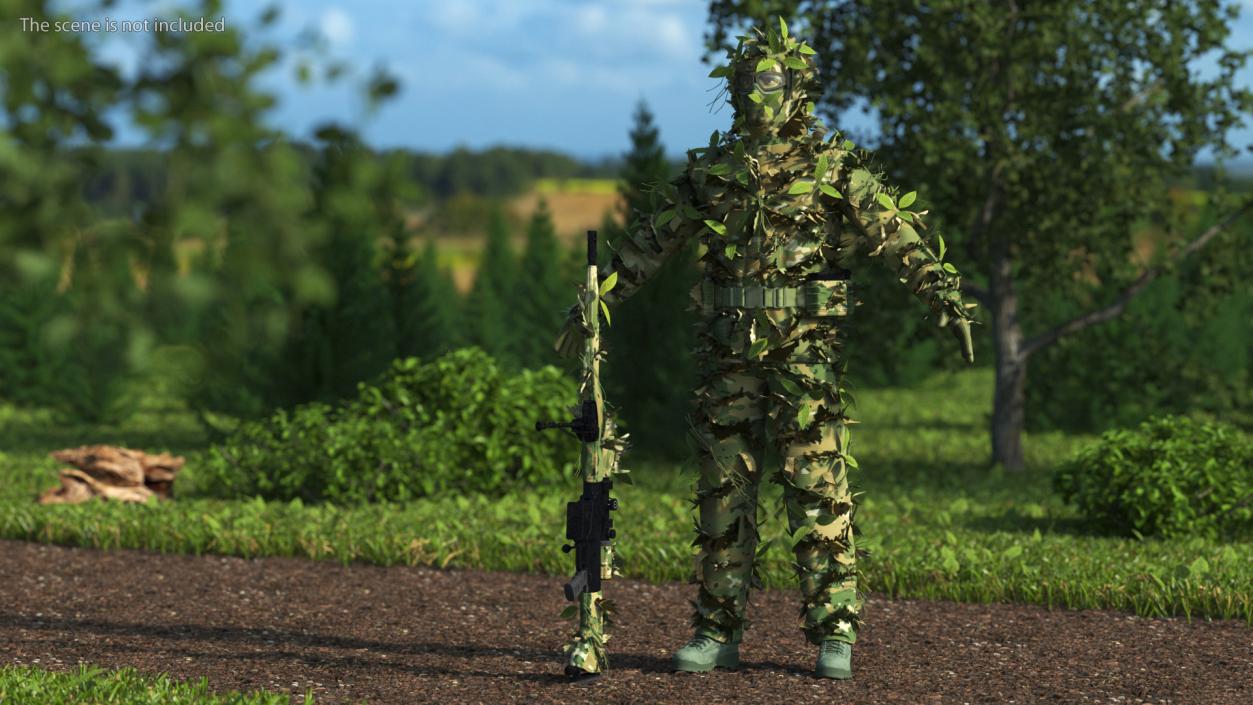 3D Sniper in Leaf Ghillie Suit T-pose 2