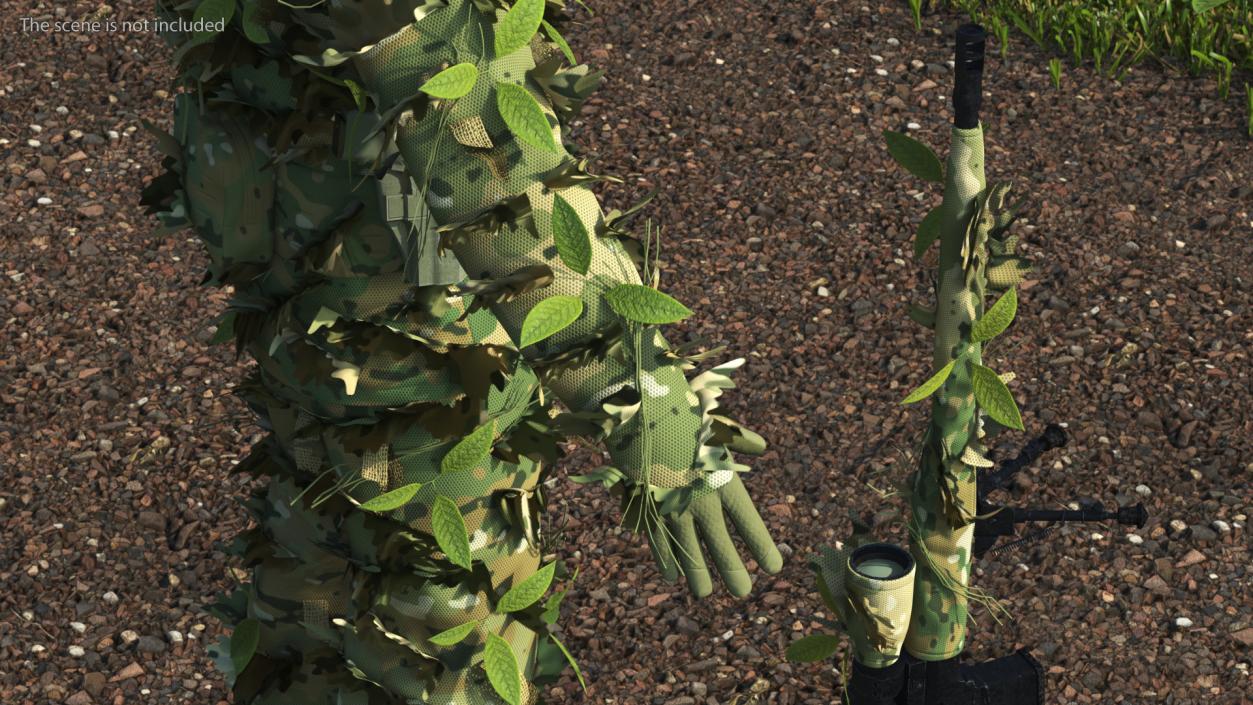 3D Sniper in Leaf Ghillie Suit T-pose 2