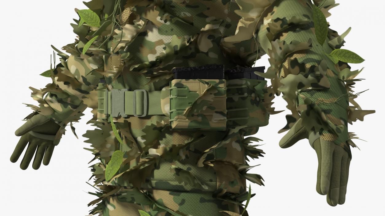 3D Sniper in Leaf Ghillie Suit T-pose 2