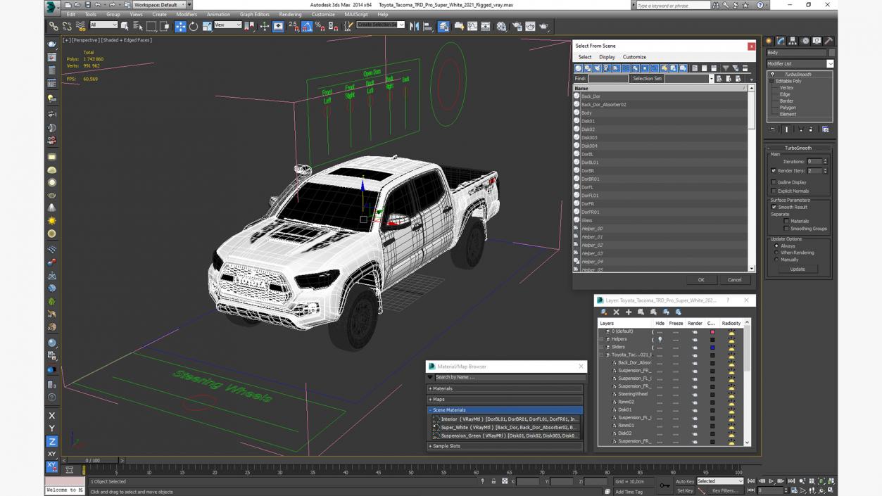 3D model Toyota Tacoma TRD Pro Super White 2021 Rigged