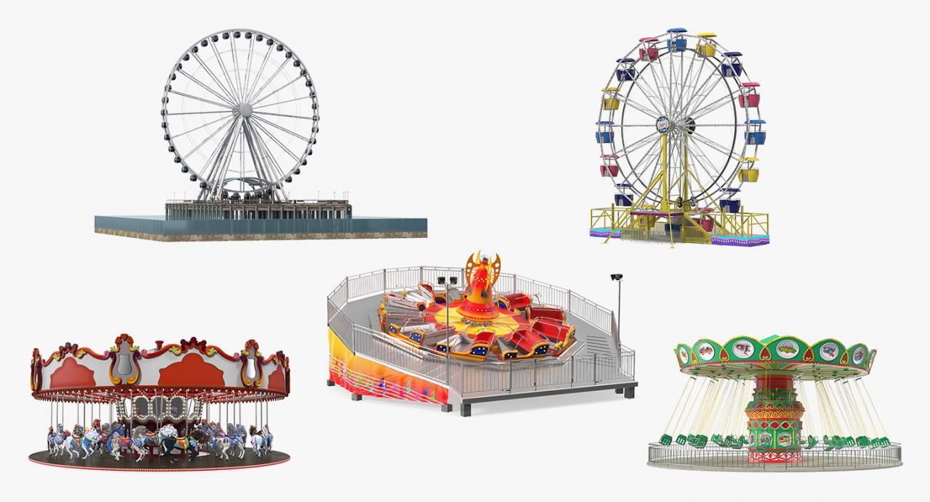 3D model Rigged Amusement Park Rides Collection 2