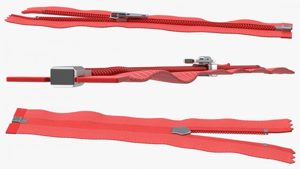 Nylon Coil Separating Zipper with Slider Red 3D model