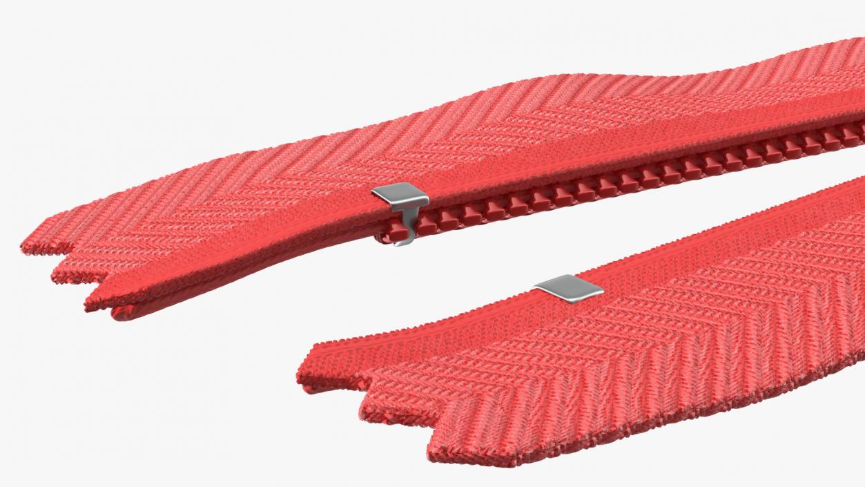 Nylon Coil Separating Zipper with Slider Red 3D model