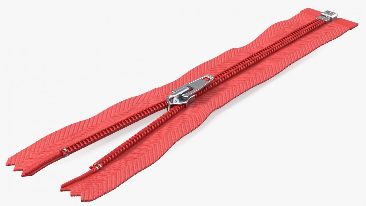 Nylon Coil Separating Zipper with Slider Red 3D model