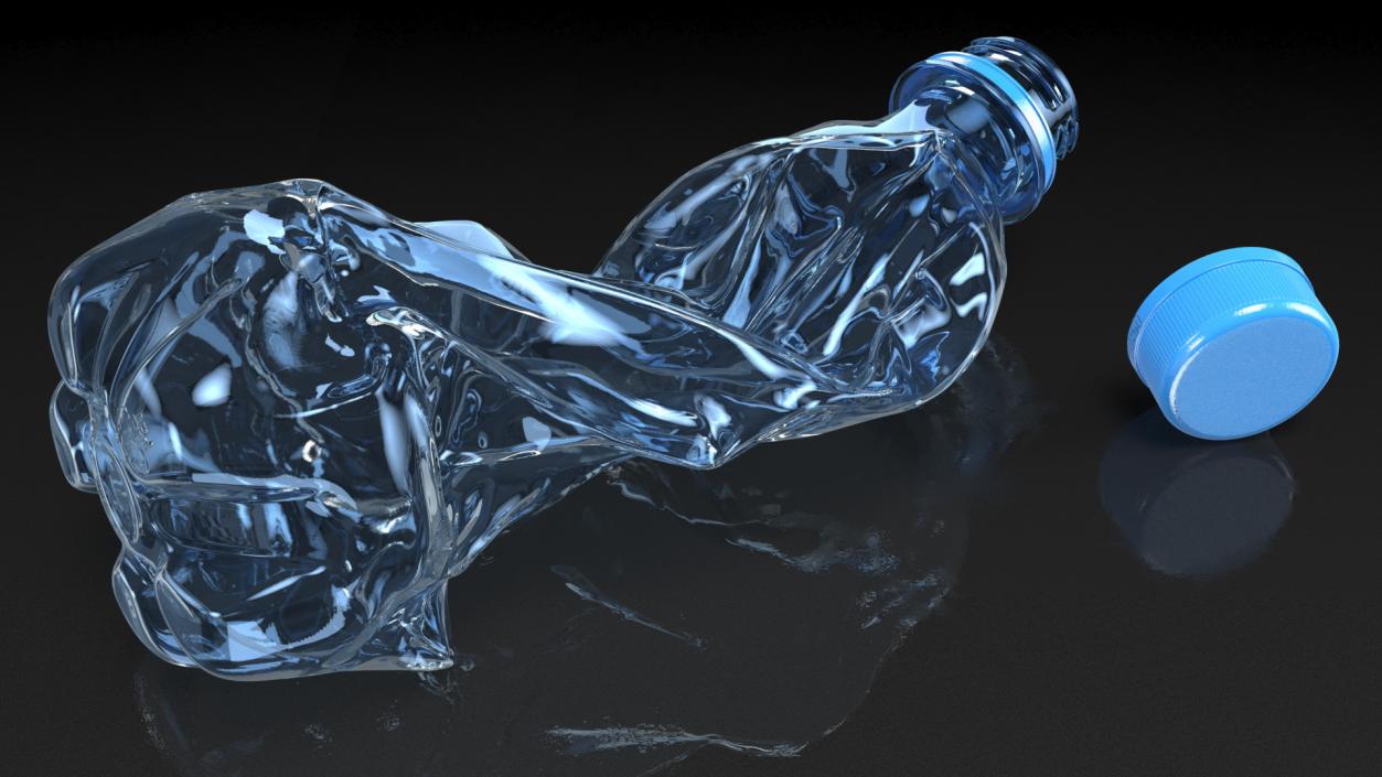 Crushed Empty Plastic Bottle Blue with Cap 3D