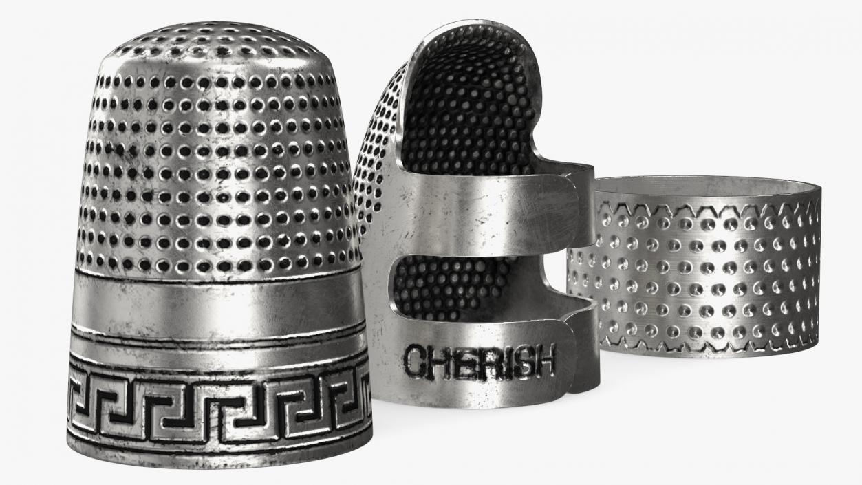 3D Quilting Thimbles Silver Set model