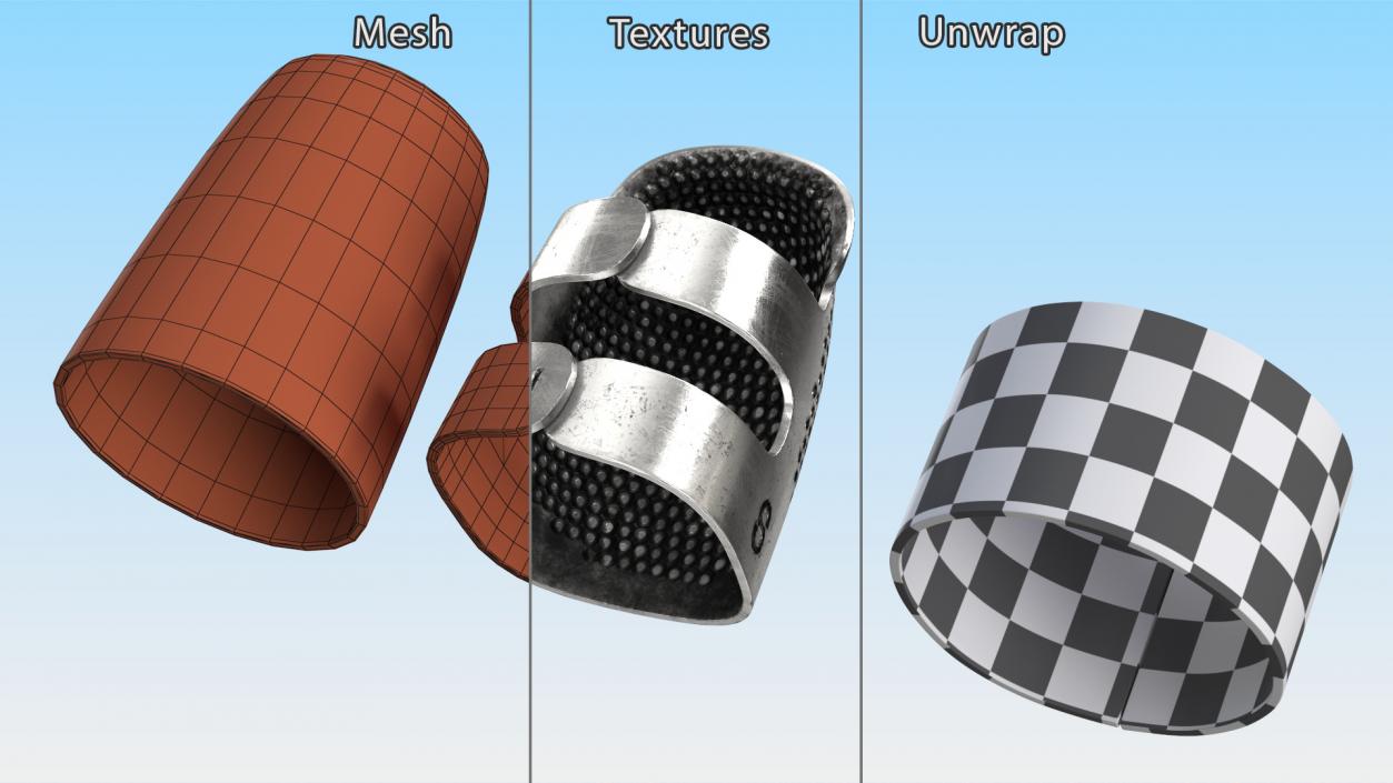 3D Quilting Thimbles Silver Set model