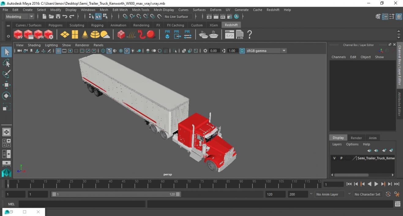 Semi Trailer Truck Kenworth W900 3D