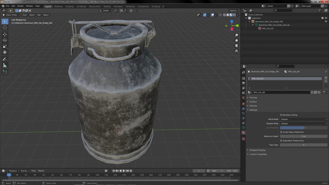 Aluminum Milk Can Empty Old 3D