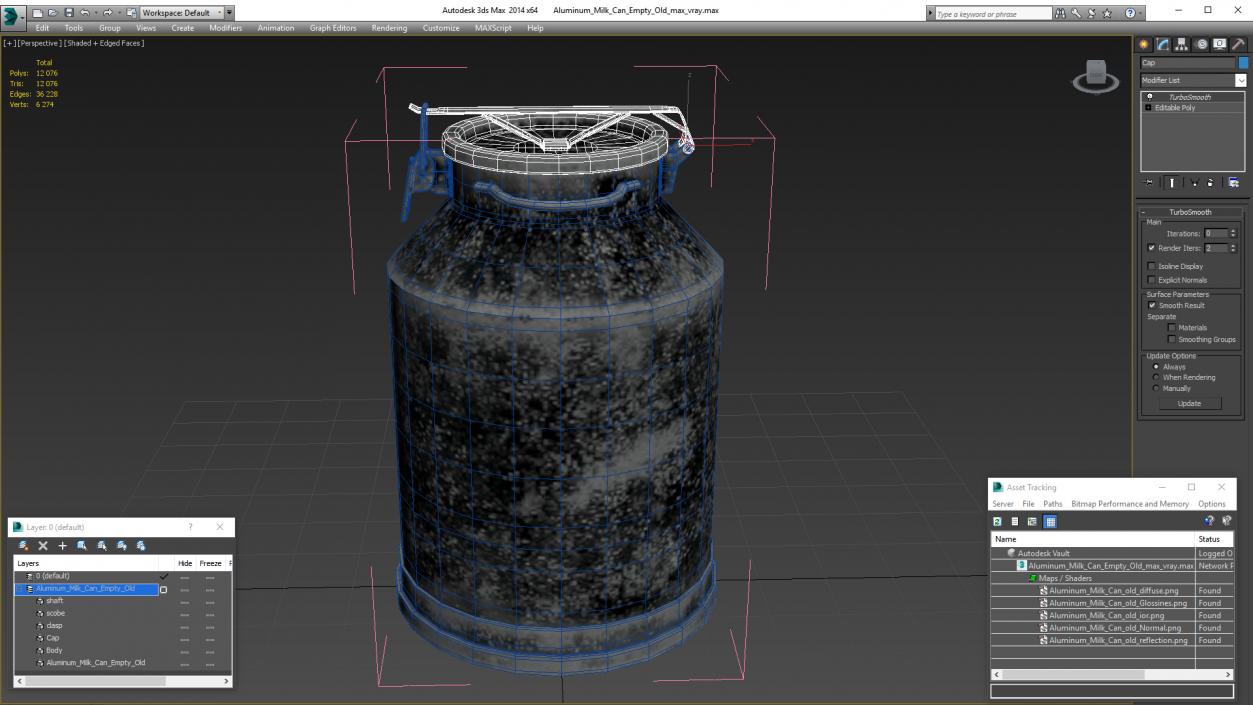 Aluminum Milk Can Empty Old 3D