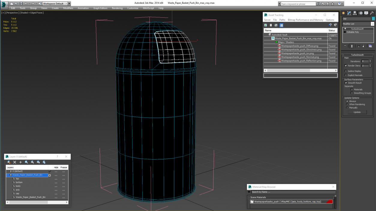 Waste Paper Basket Push Bin 3D