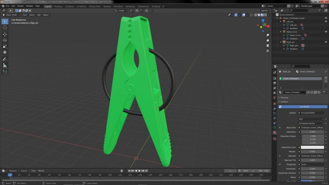 Plastic Clothespin Green 3D model