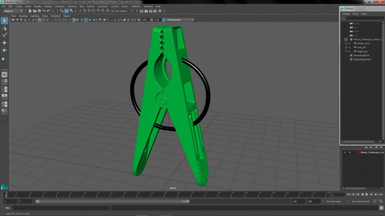 Plastic Clothespin Green 3D model