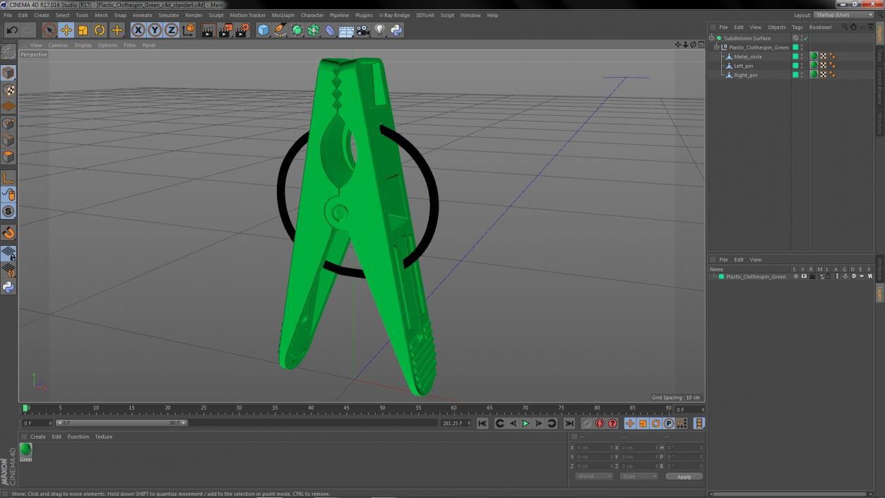 Plastic Clothespin Green 3D model