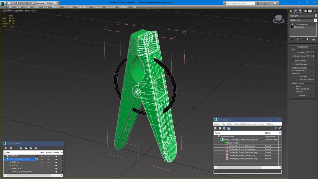 Plastic Clothespin Green 3D model