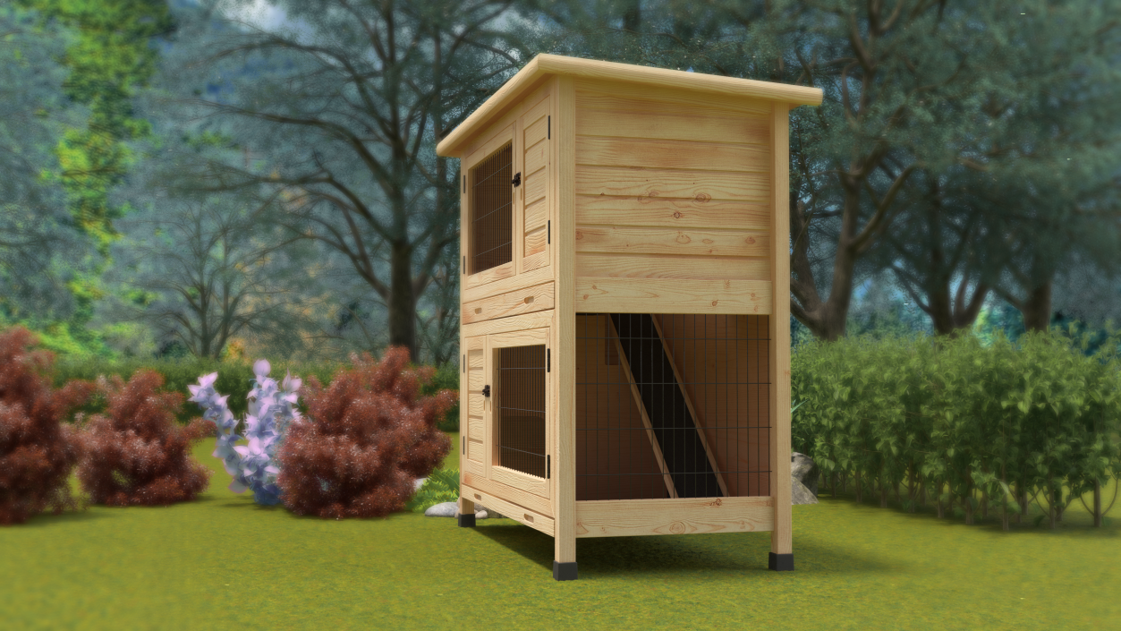 Wooden Rabbit Hutch 3D model