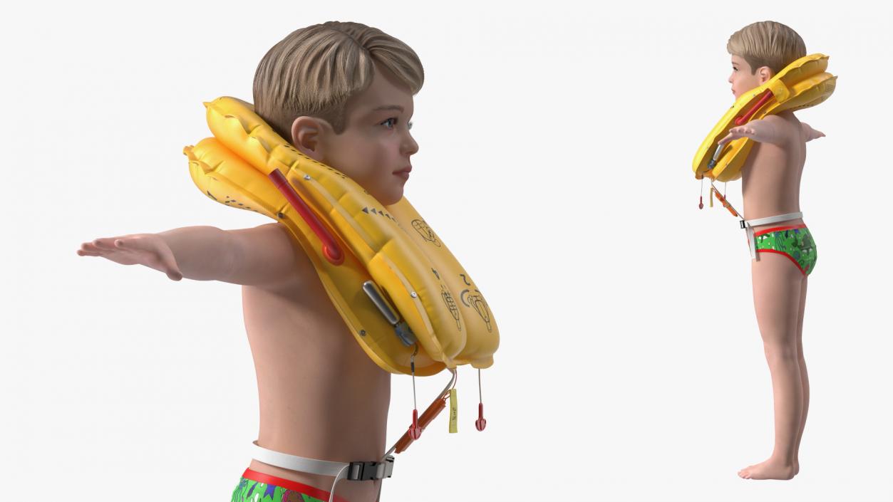 Child Character with Life Vest T-Pose 3D