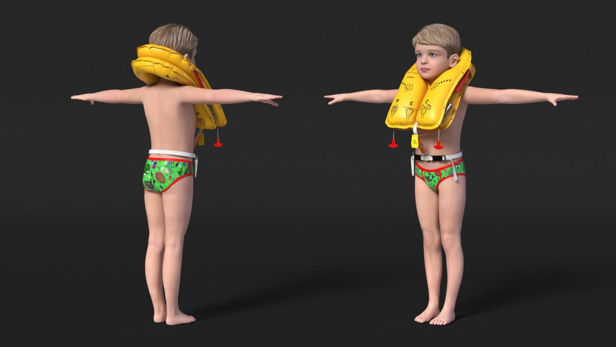 Child Character with Life Vest T-Pose 3D