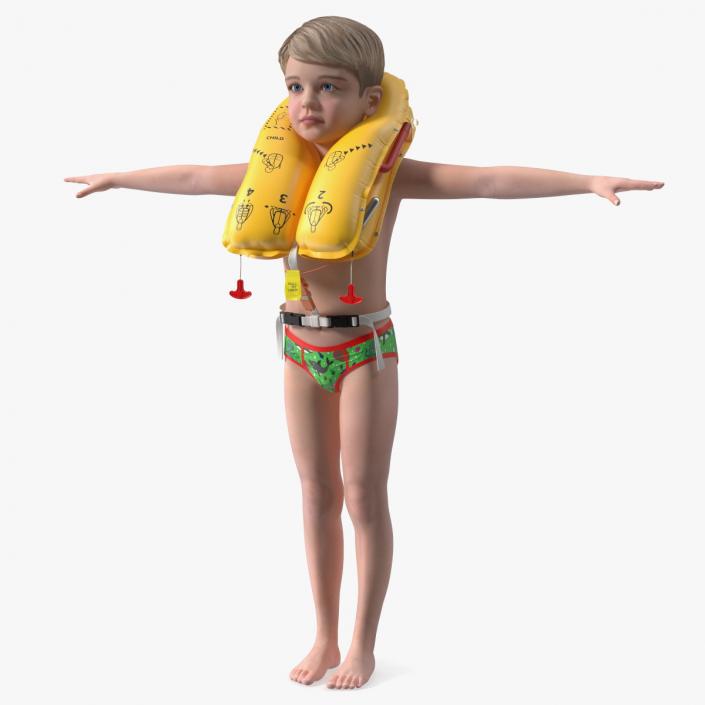 Child Character with Life Vest T-Pose 3D